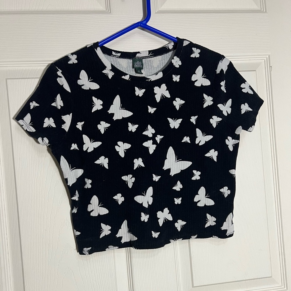Wild Fable Monochrome Butterfly Pattern Top